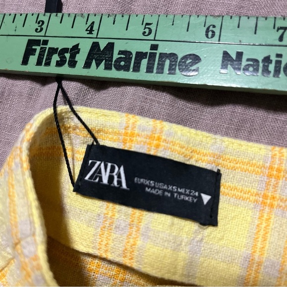 NWOT Zara Yellow Plaid Women's Skirt high slit side summer sundress bright - Picture 9 of 9